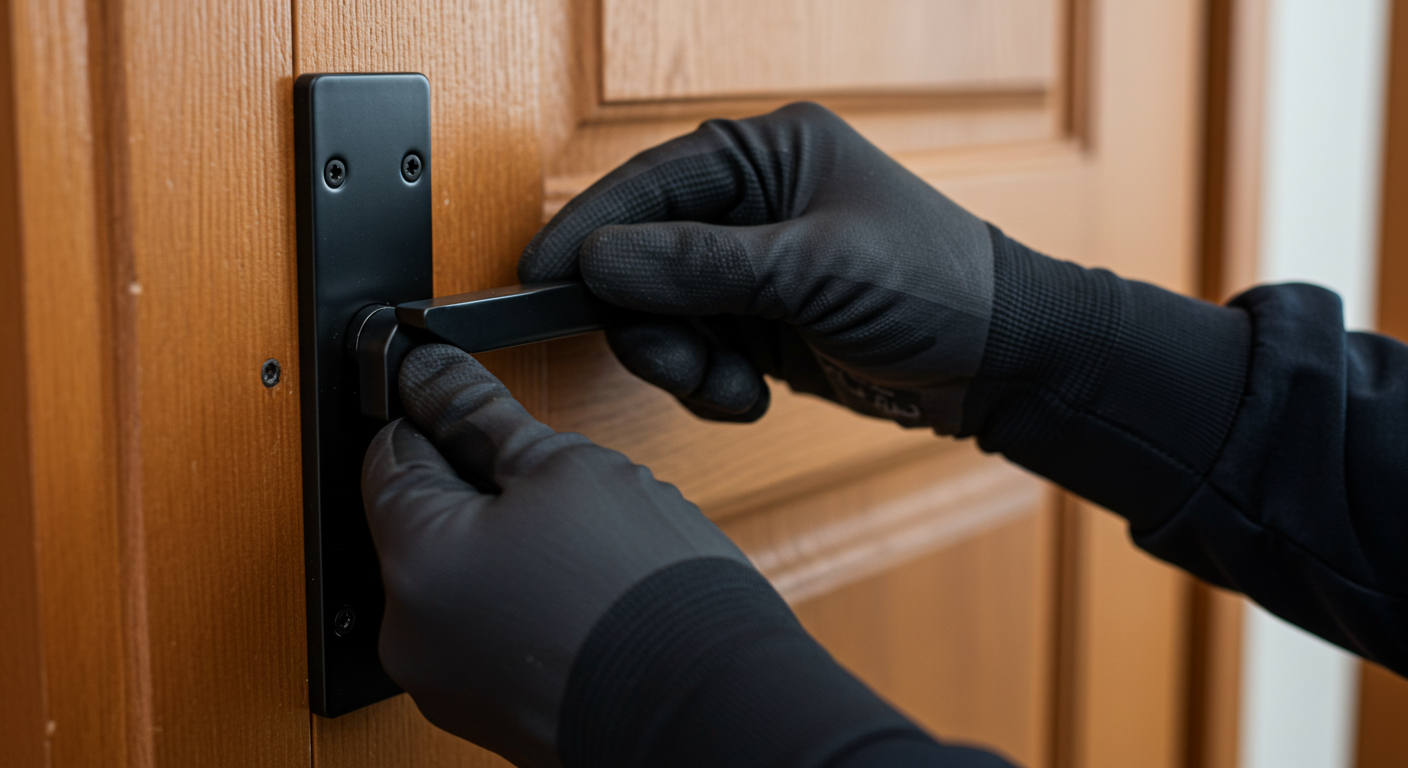 Installation de plaques de blindage sur une porte.